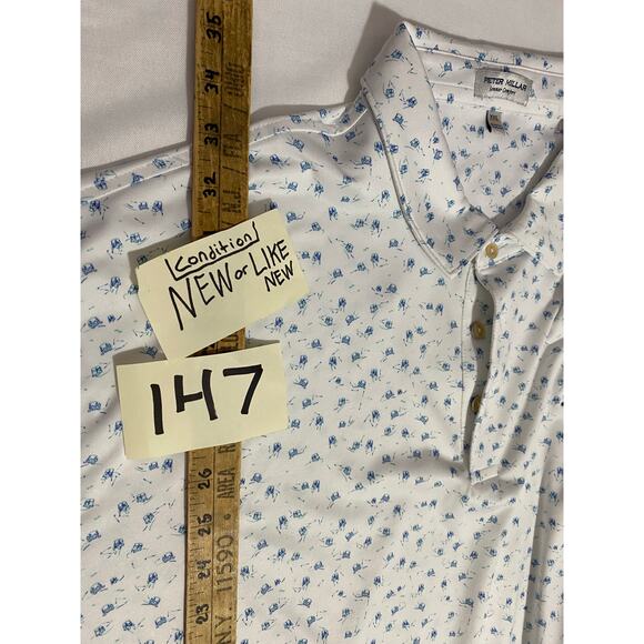 Peter Millar Polo Shirt Size 2XL White Blue Patterned Summer Comfort Golf Style - Picture 6 of 11